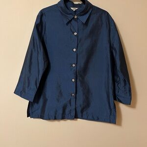 Vintage Raw Silk Iridescent Blue Blouse Shirt